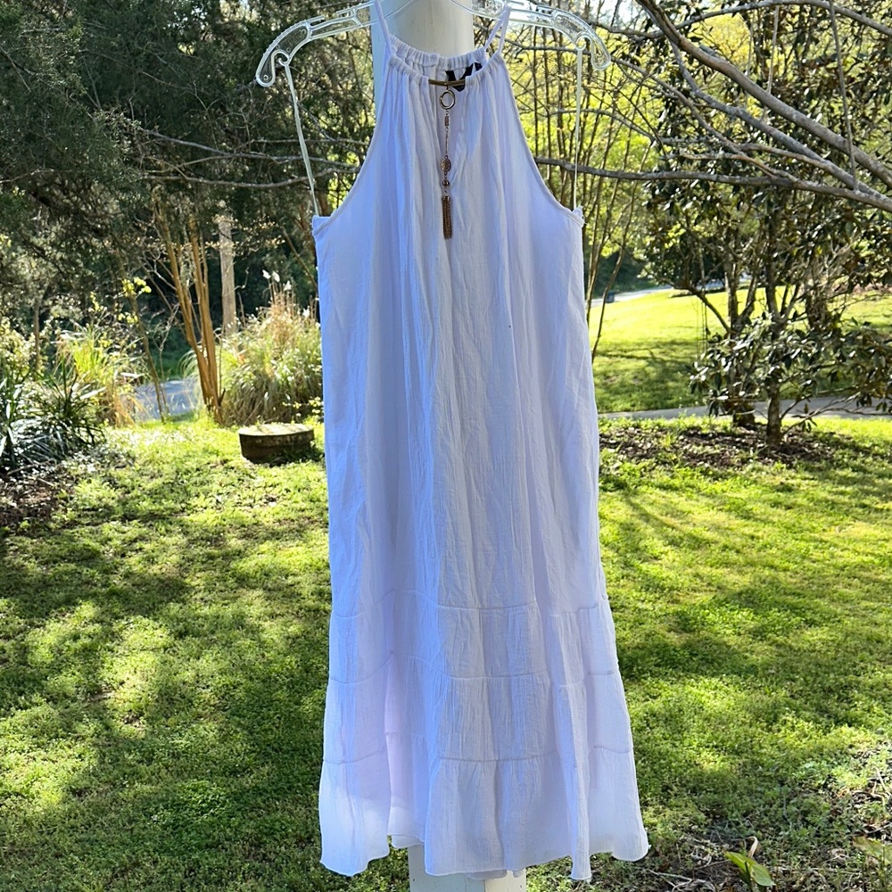 Mlle Gabrielle White Midi Dress with Gold Accent